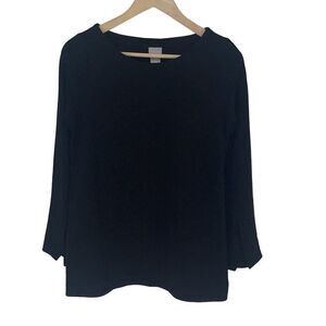 Chicos‎ Womens Stretchy Long Slit Sleeve Crew Neck Top Black Size XS